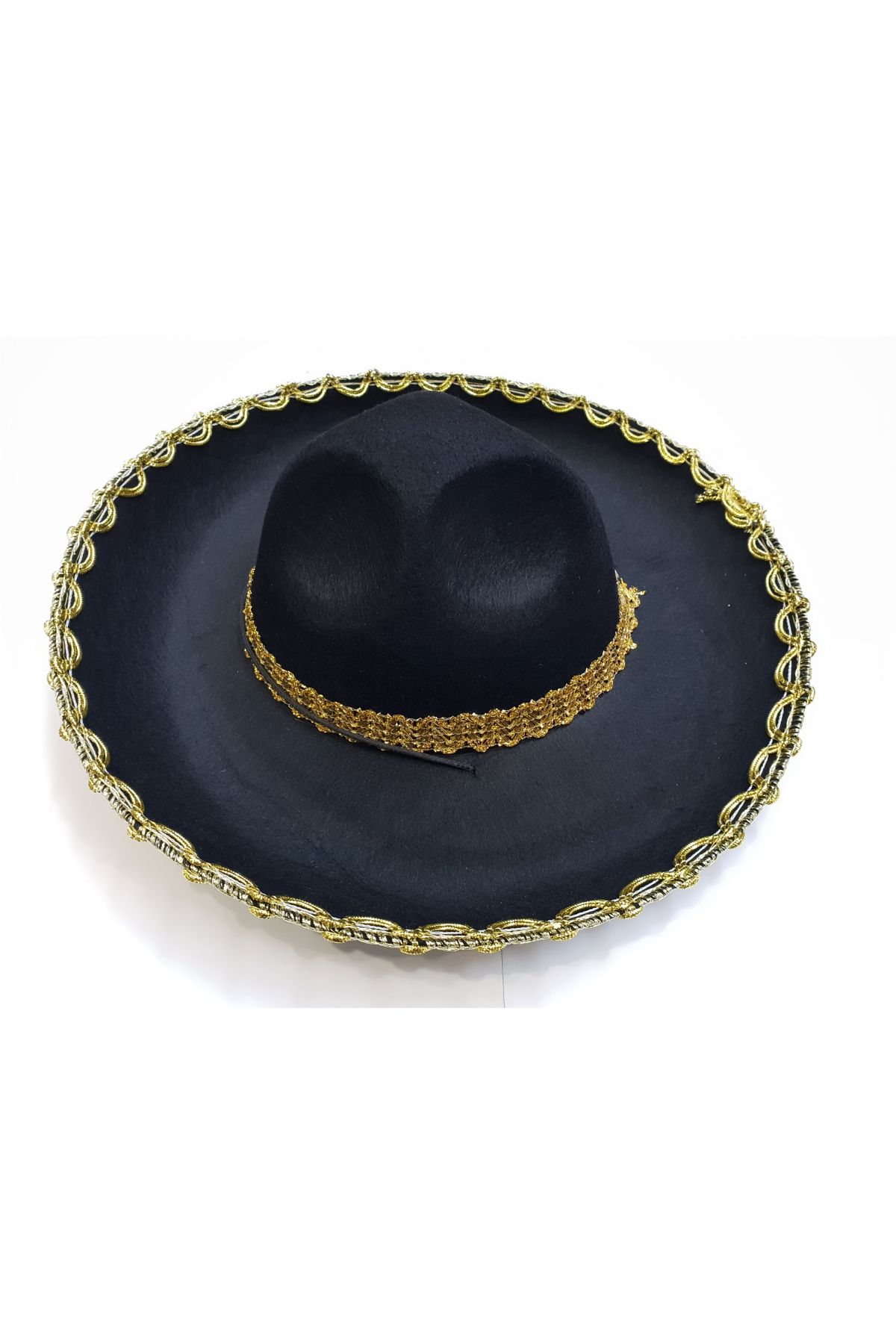 Altın Renk Şeritli Meksika Mariachi Latin Şapkası 55 cm Çocuk