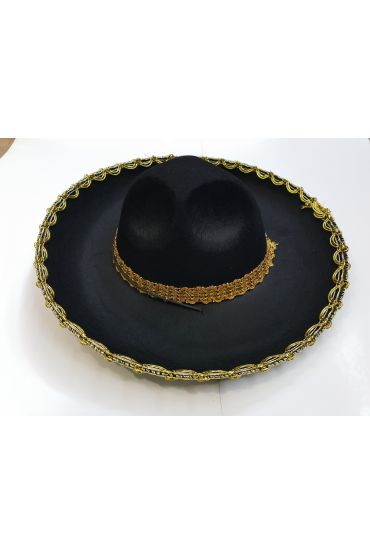 Altın Renk Şeritli Meksika Mariachi Latin Şapkası 55 cm Çocuk