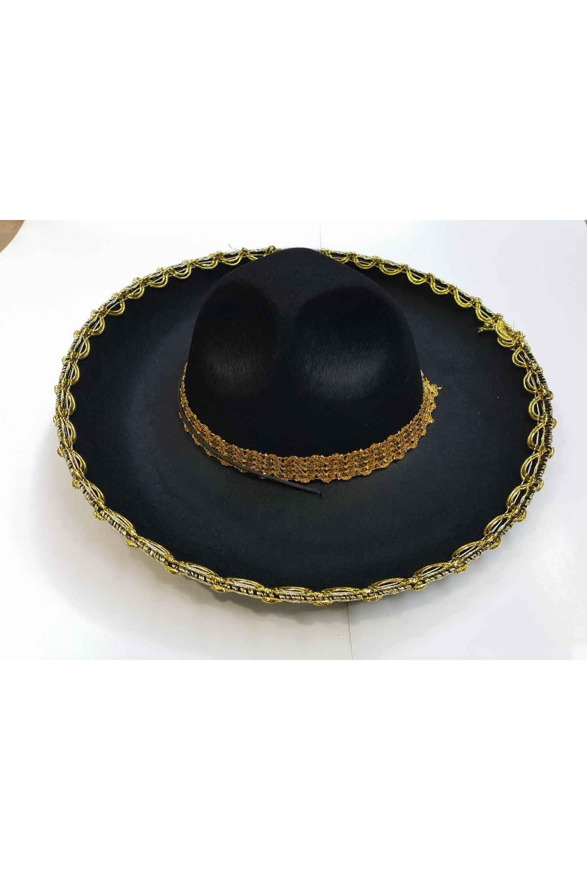 Altın Renk Şeritli Meksika Mariachi Latin Şapkası 55 cm Çocuk