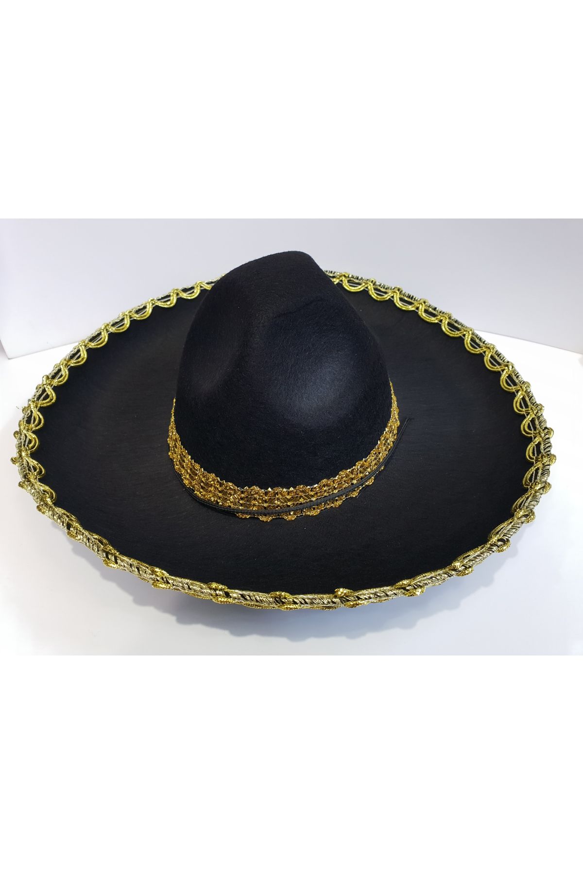 Altın Renk Şeritli Meksika Mariachi Latin Şapkası 55 cm Çocuk