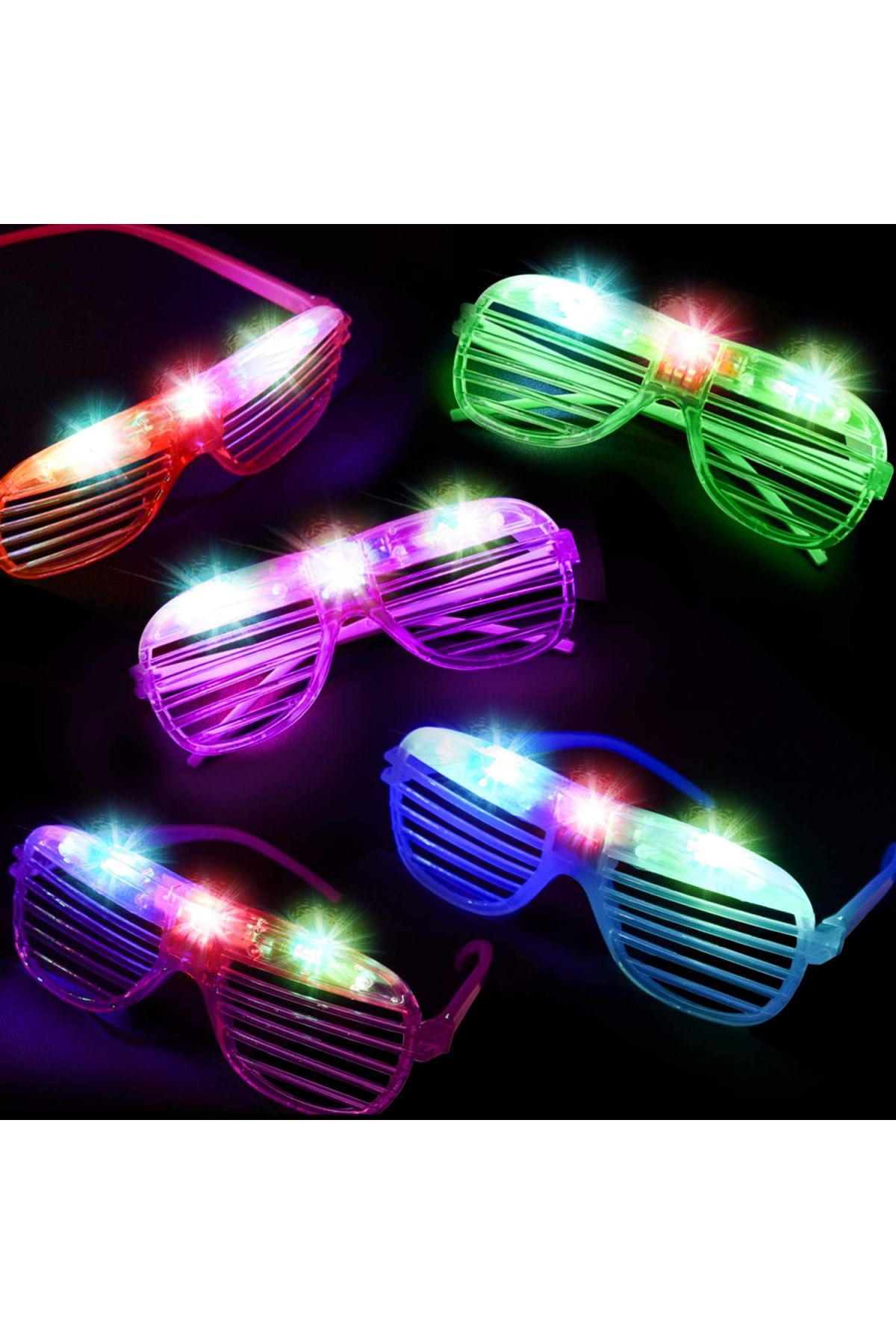 Led Işıklı Pilli Panjur Şekilli Rengarenk Yanıp Sönen Lüks Parti Gözlüğü Karışık 12 Adet