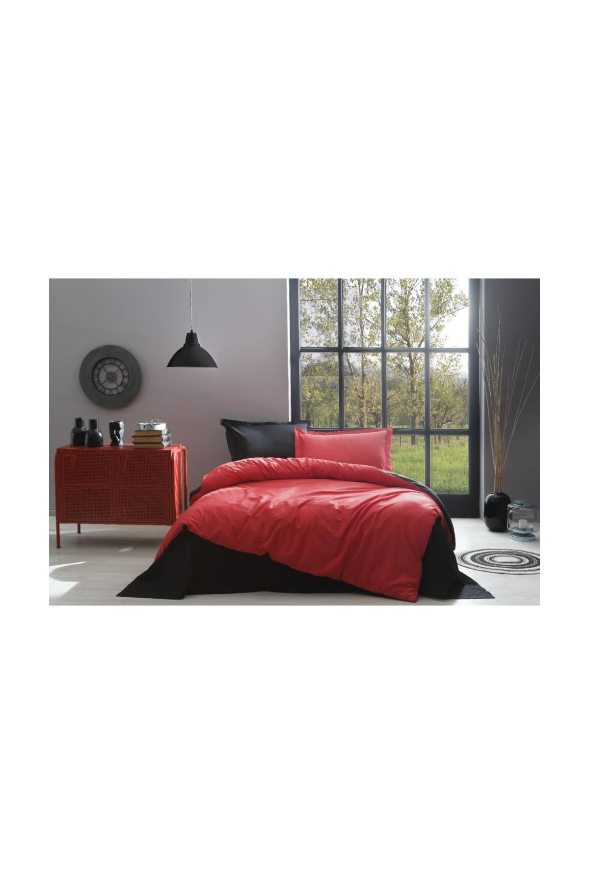 Özdilek Çift Kişilik Ranforce Nev Takımı Colormix Kırmızı Siyah