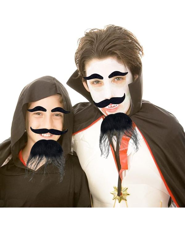 Siyah Renk Kendinden Yapışkanlı Takma Sakal Bıyık ve Kaş Seti