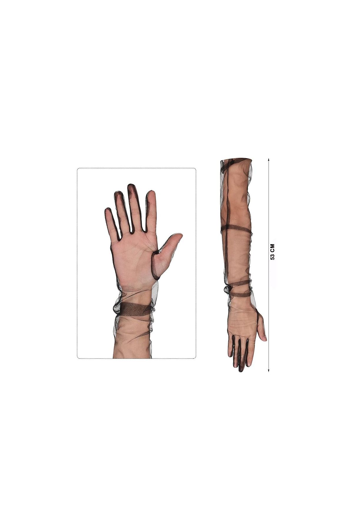 Uzun Boy Likralı Siyah Renk Yetişkin Mega Tül Eldiven 53 cm