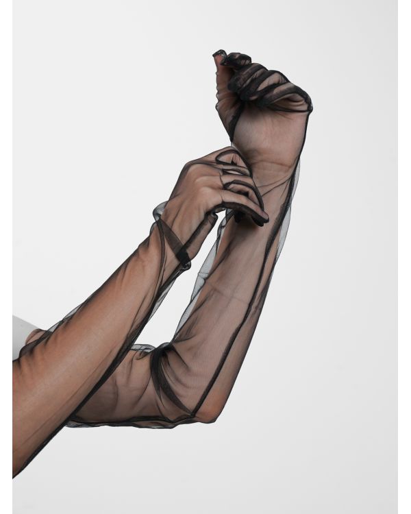 Uzun Boy Likralı Siyah Renk Yetişkin Mega Tül Eldiven 53 cm