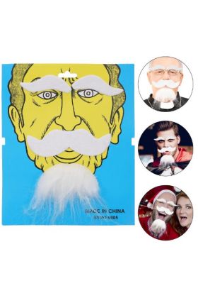 Beyaz Renk Kendinden Yapışkanlı Takma Sakal Bıyık ve Kaş Seti