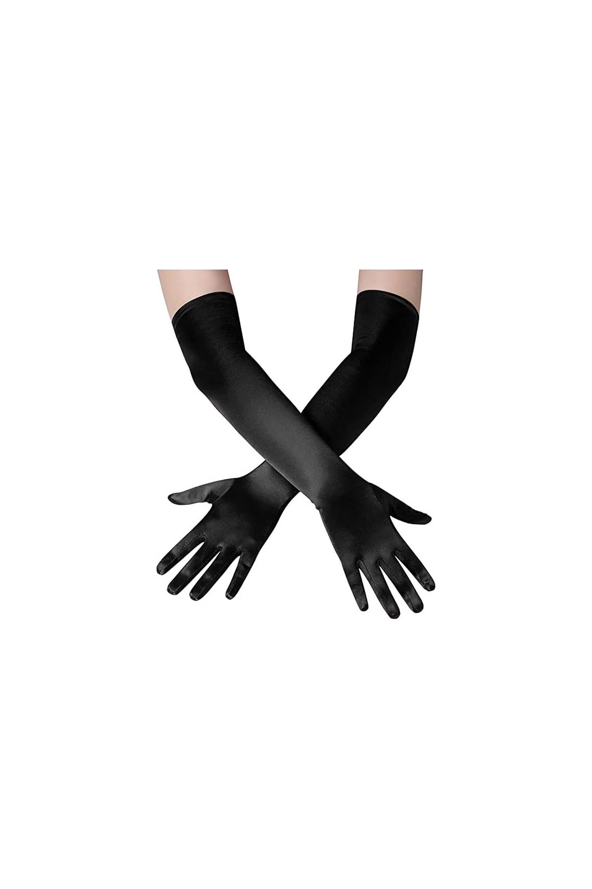Uzun Boy Ekstra Parlak Saten Eldiven Siyah Renk