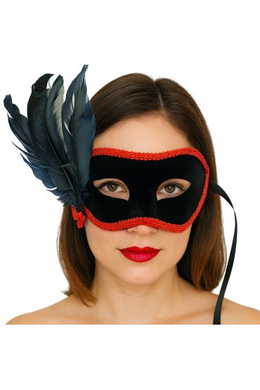 Siyah Renk Yandan Tüylü Siyah Süet Kaplama Parti B Maskesi 21x20 cm