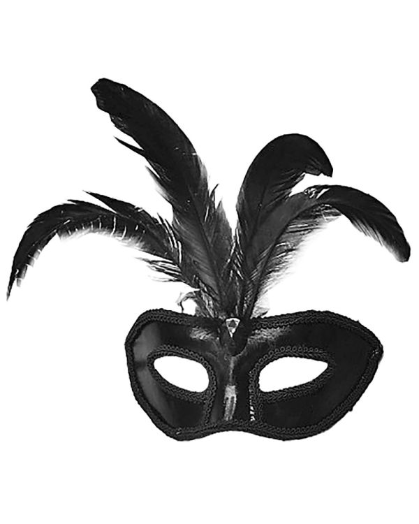 Siyah Renk Rugan Kaplama Siyah Tüylü Parti Maskesi 18x20 cm