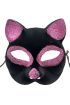Siyah Renk Pembe Simli Süet Kaplama Kedi Maskesi 18x14 cm