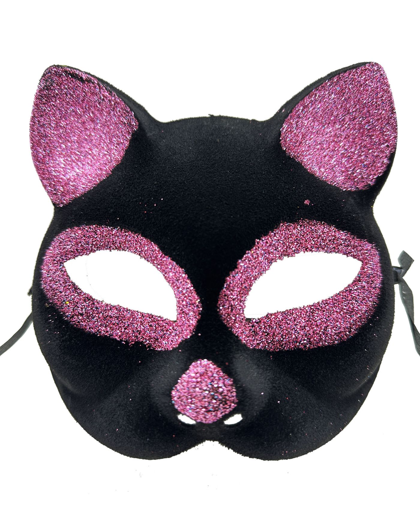 Siyah Renk Pembe Simli Süet Kaplama Kedi Maskesi 18x14 cm