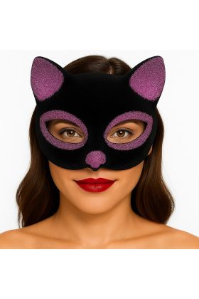 Siyah Renk Pembe Simli Süet Kaplama Kedi Maskesi 18x14 cm