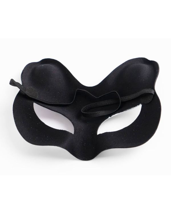 Siyah Renk Süet Kaplama Üzeri Gümüş Mavi Simli Kedi Maskesi 17x14 cm