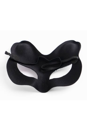 Siyah Renk Süet Kaplama Üzeri Sarı Pembe Simli Kedi Maskesi 17x14 cm