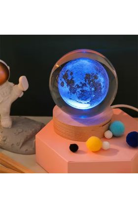 Ahşap Altlıklı Renk Değiştiren Dolunay Cam Küre