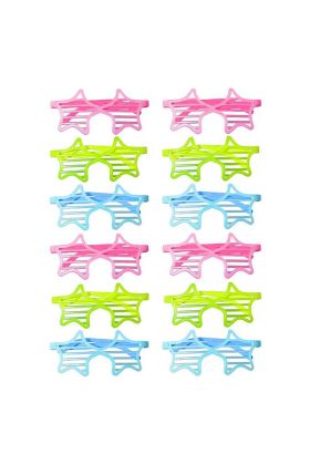 Retro Neon Fosforlu Yıldız Panjur Gözlük 12 Adet – 80’ler 90’lar Parti Stili