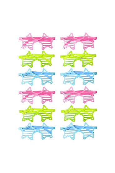 Retro Neon Fosforlu Yıldız Panjur Gözlük 12 Adet – 80’ler 90’lar Parti Stili