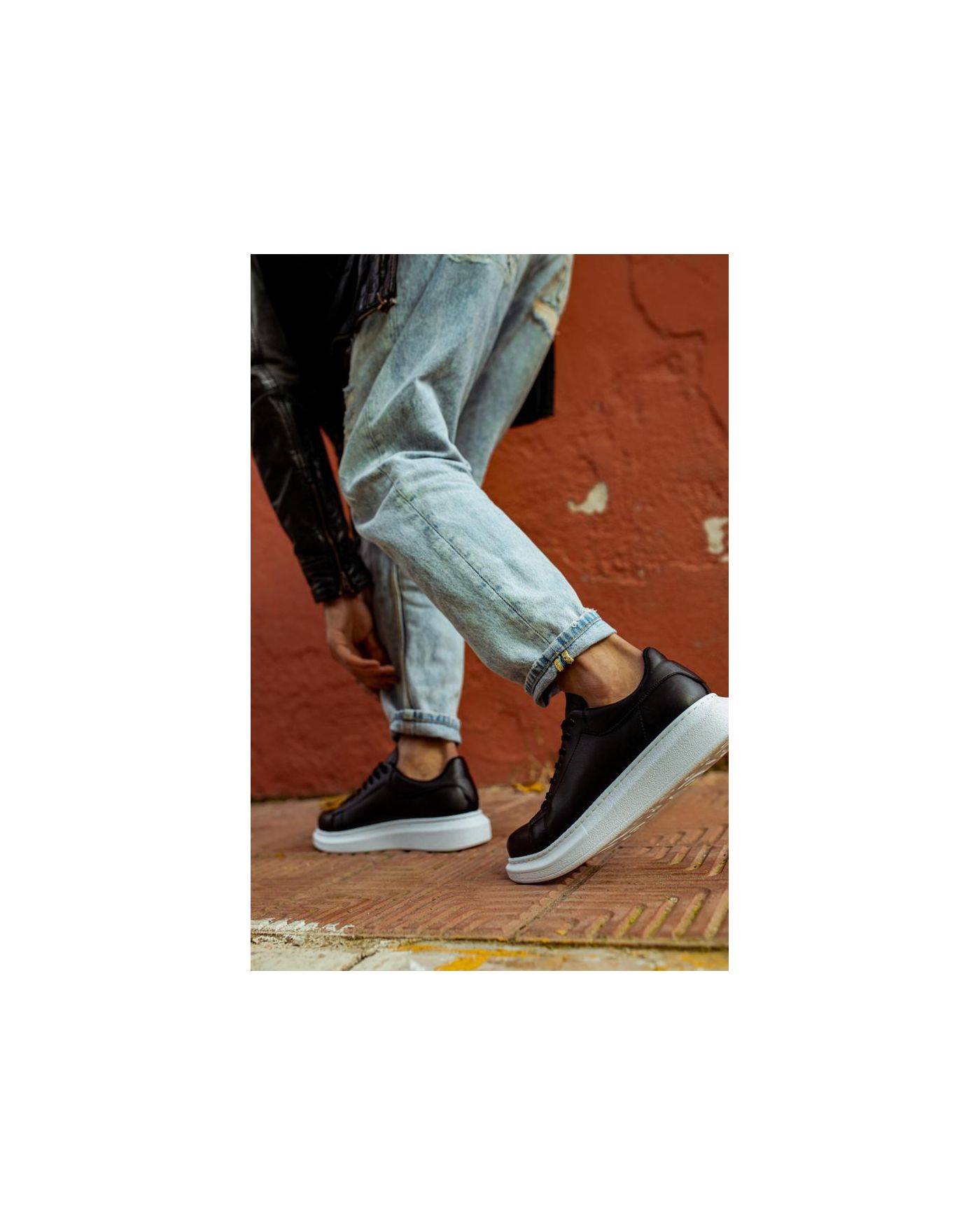 Yüksek Taban Günlük Ayakkabı  Siyah (Beyaz Taban)