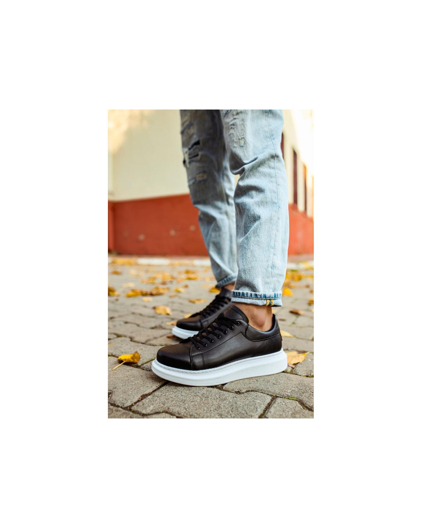 Yüksek Taban Günlük Ayakkabı  Siyah (Beyaz Taban)