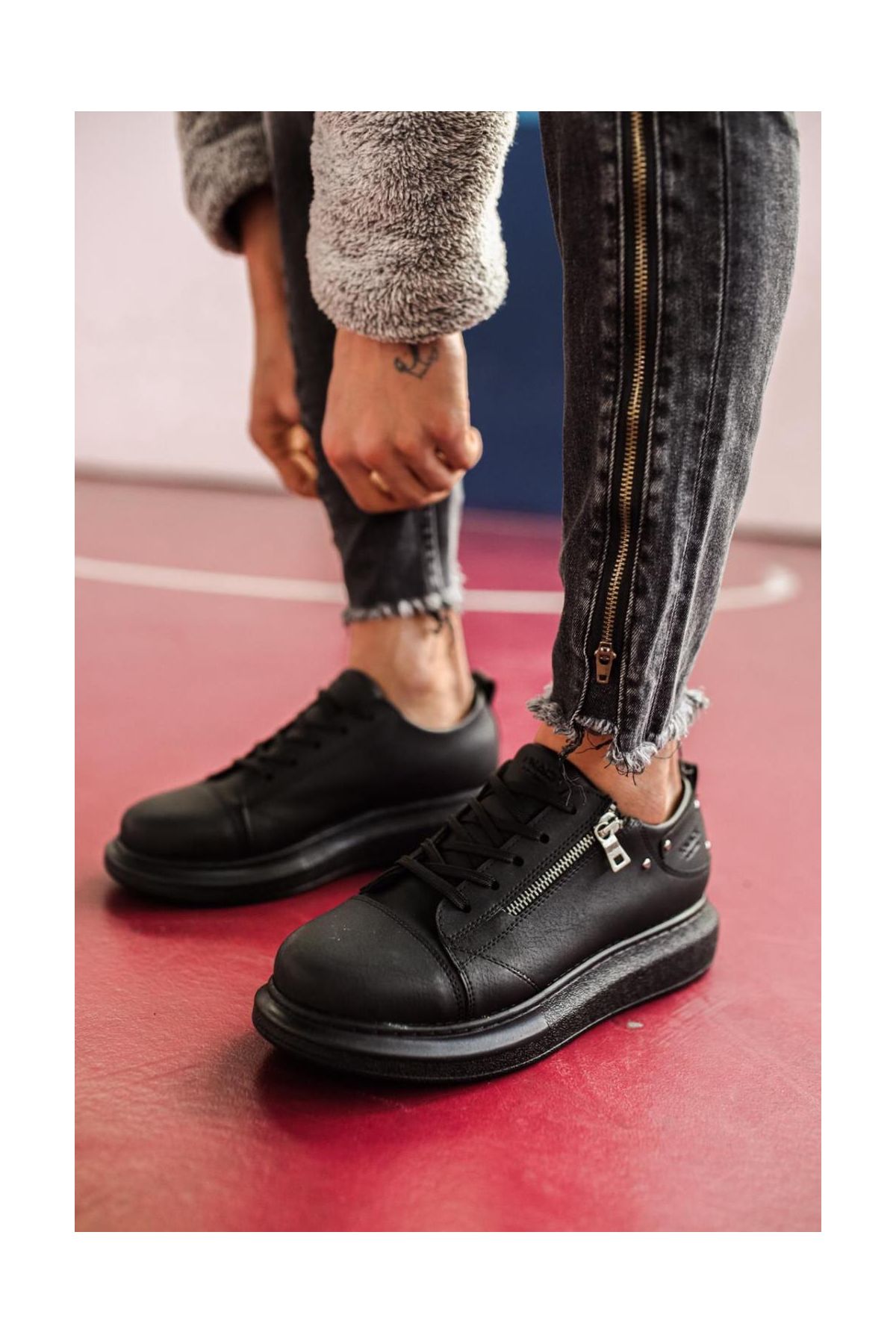 Yüksek Taban Günlük Ayakkabı  Siyah (Siyah Taban)