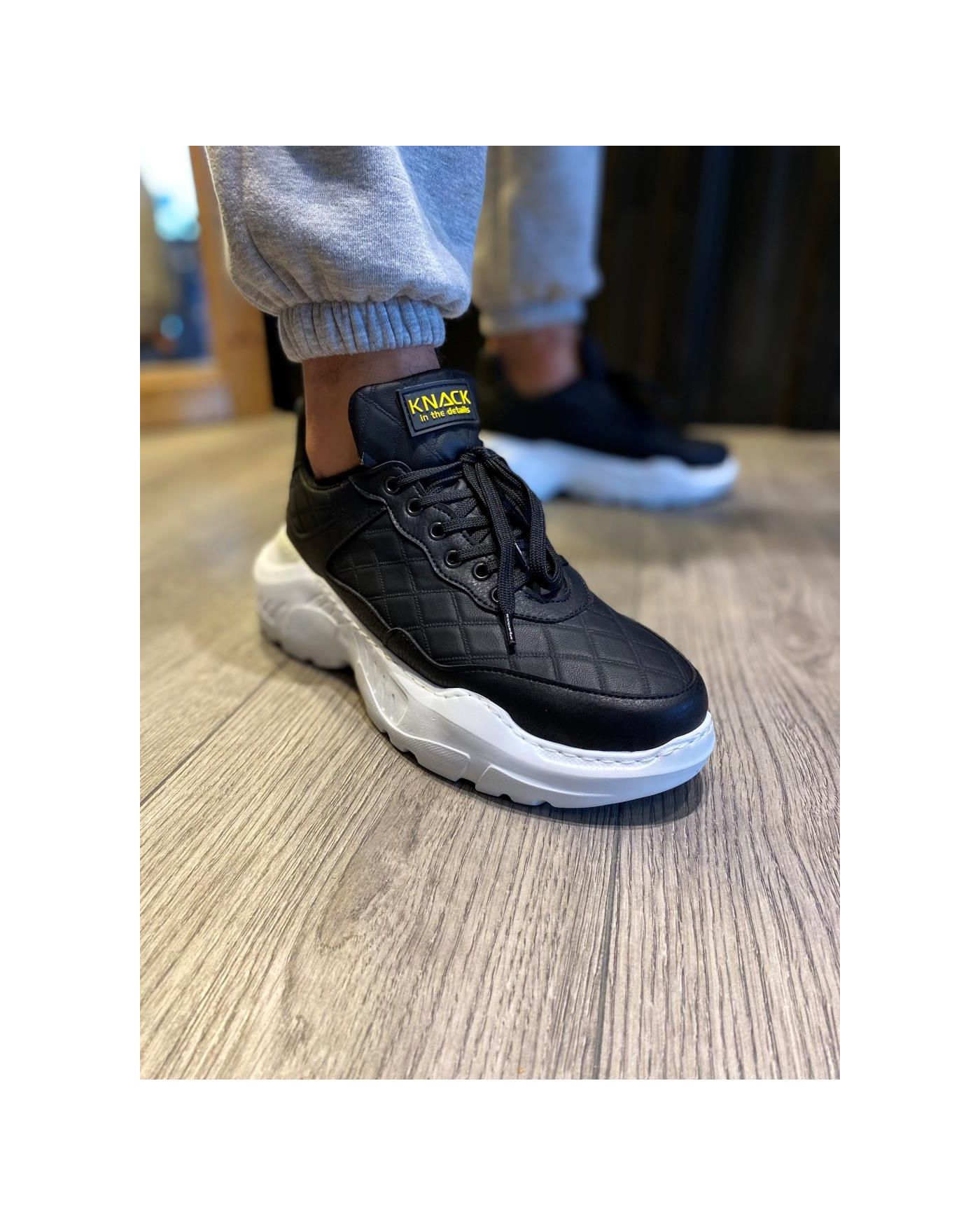 Yüksek Taban Günlük Ayakkabı N Kapitone Siyah (Beyaz Taban)