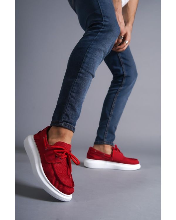 Yüksek Taban Mevsimlik Keten Ayakkabı  Kırmızı