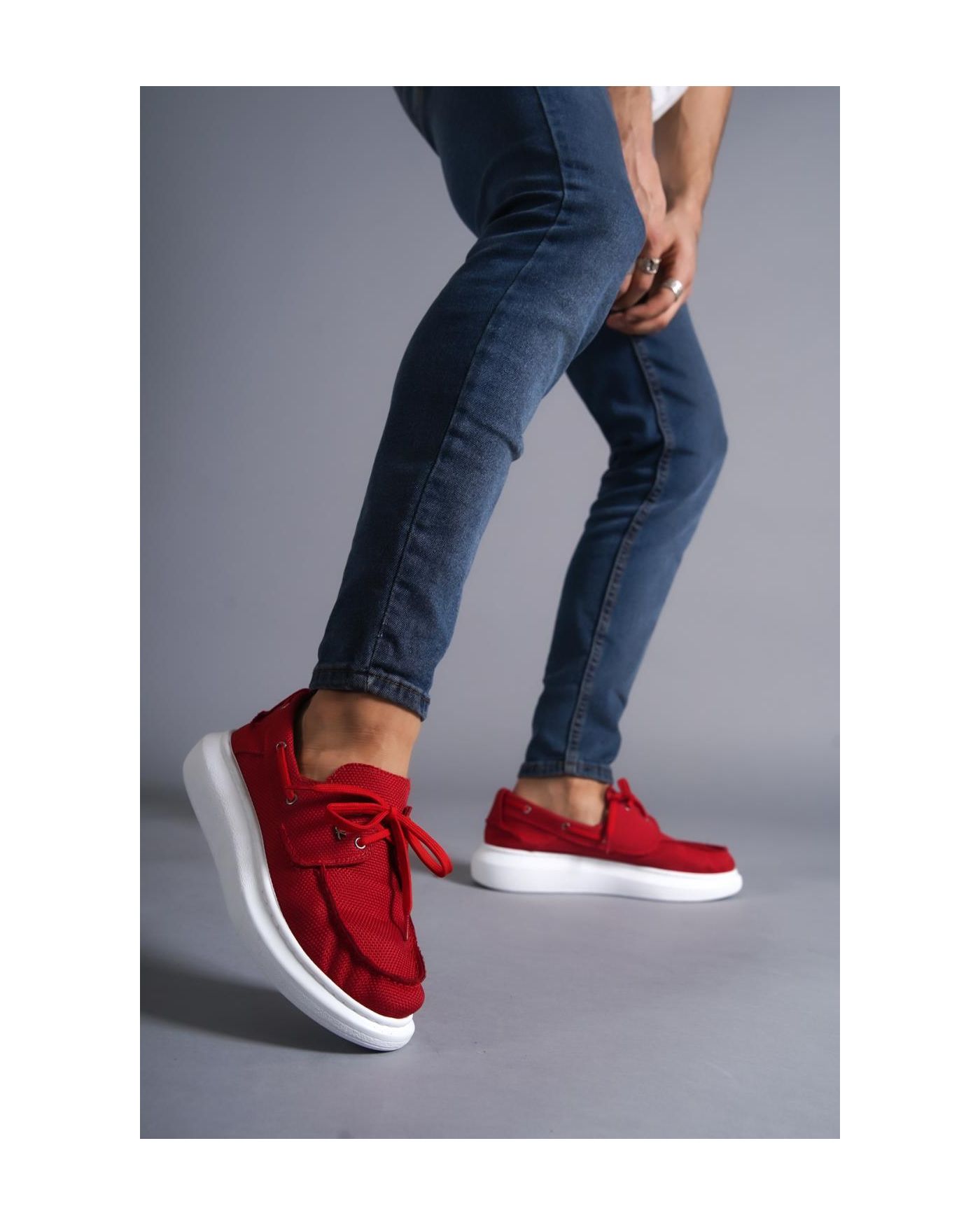 Yüksek Taban Mevsimlik Keten Ayakkabı  Kırmızı