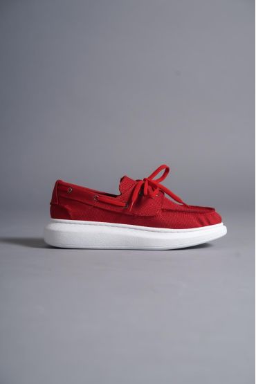 Yüksek Taban Mevsimlik Keten Ayakkabı  Kırmızı