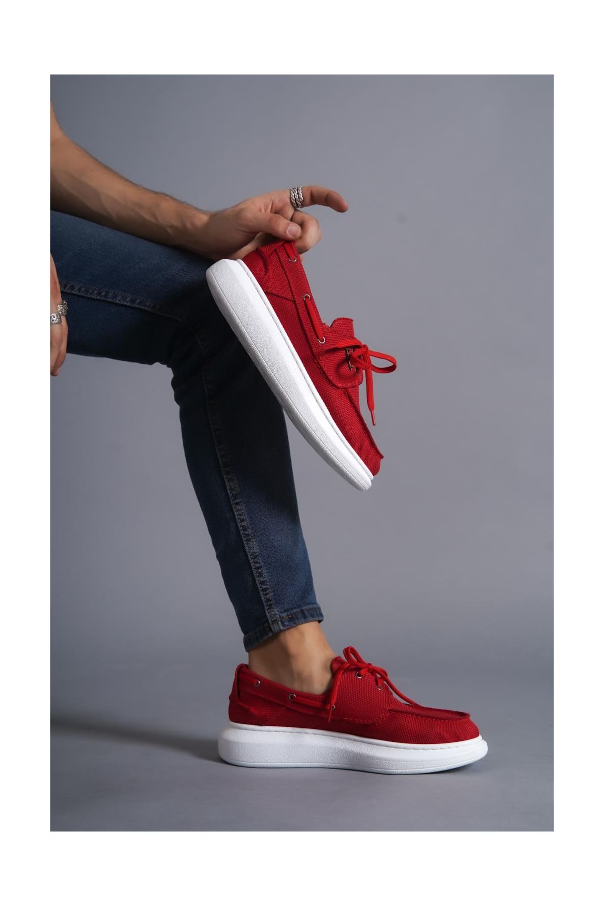 Yüksek Taban Mevsimlik Keten Ayakkabı  Kırmızı