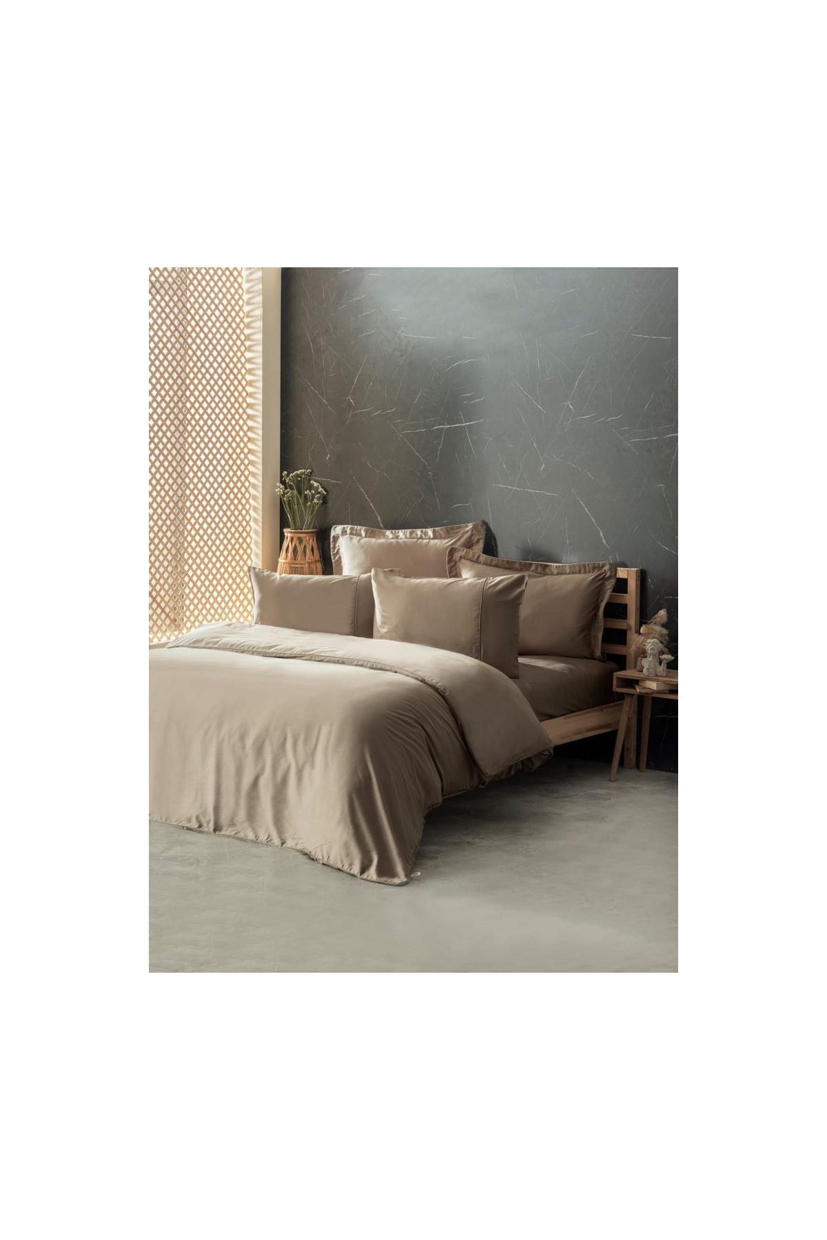 Silky İpek Çift Kişilik Nevresim Takımı Bej