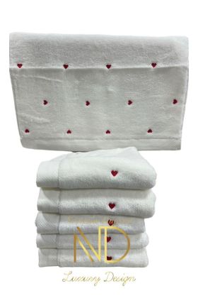 Lubow Love Beyaz Kırmızı Nakışlı 70x140 6'lı Havlu Seti