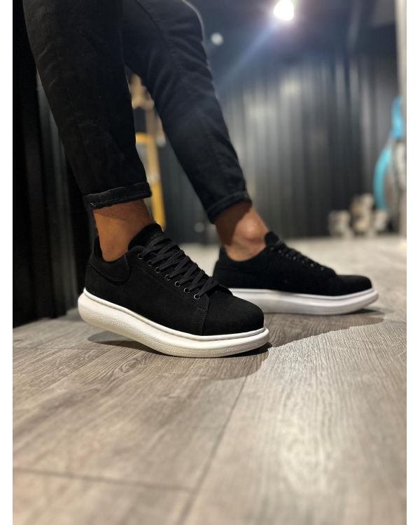 Yüksek Taban Günlük Ayakkabı  Siyah Süet (Beyaz Taban)