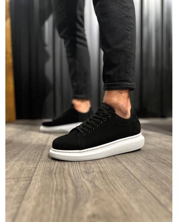 Yüksek Taban Günlük Ayakkabı  Siyah Süet (Beyaz Taban)