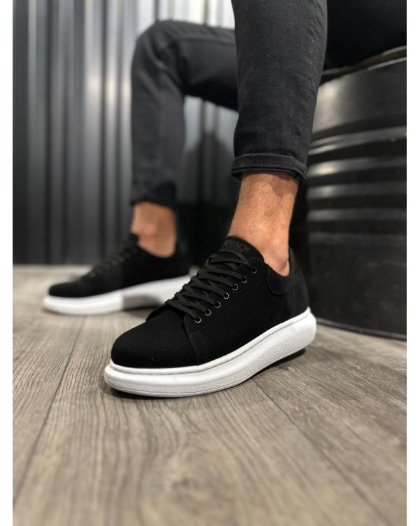 Yüksek Taban Günlük Ayakkabı  Siyah Süet (Beyaz Taban)