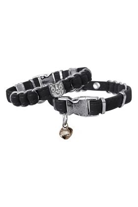 Kadife Kedi Boyun Tasması Kedi Kafalı 20-32 cm Siyah