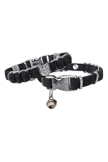 Kadife Kedi Boyun Tasması Kedi Kafalı 20-32 cm Siyah