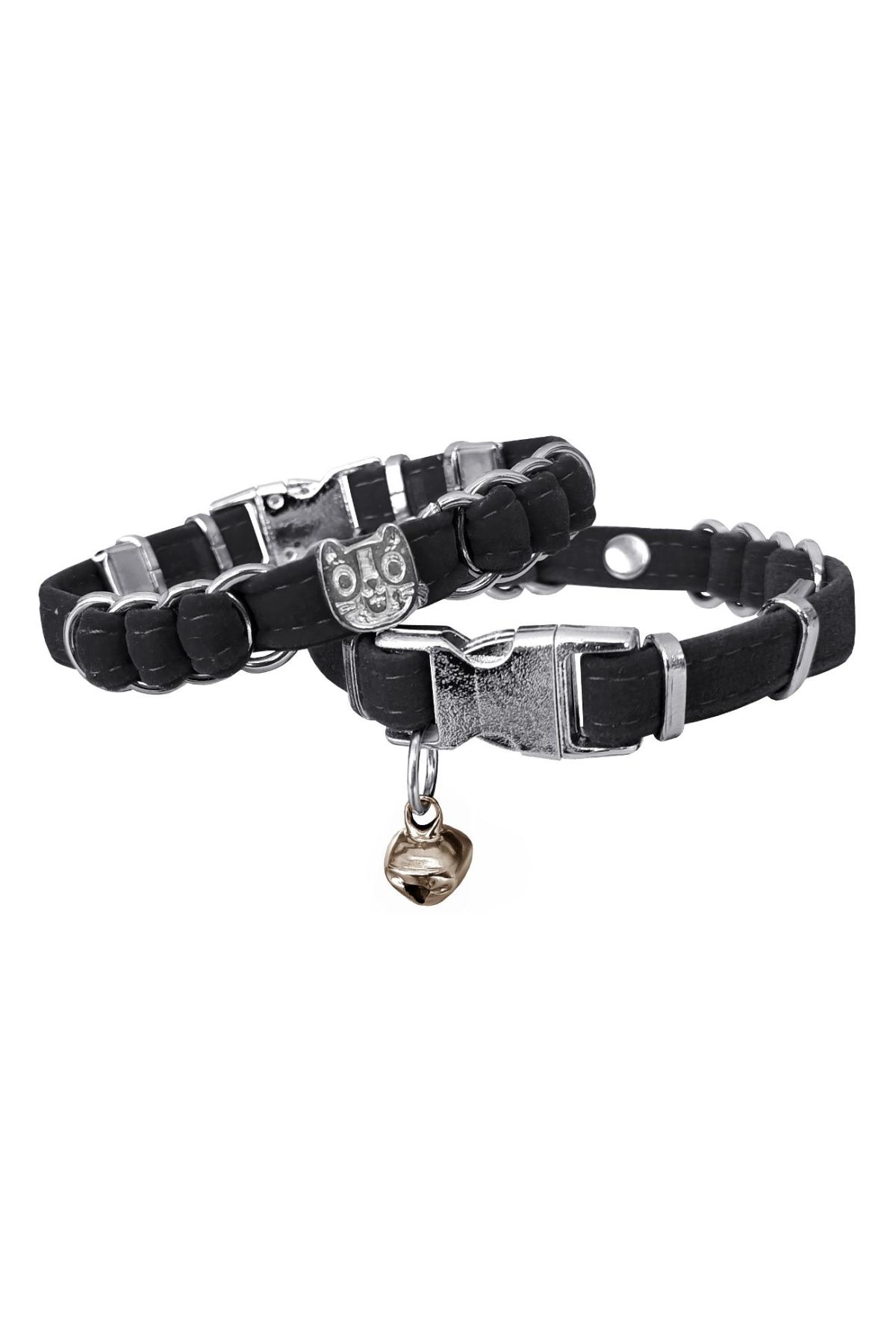 Kadife Kedi Boyun Tasması Kedi Kafalı 20-32 cm Siyah