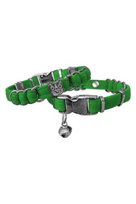 Kadife Kedi Boyun Tasması Kedi Kafalı 20-32 cm Yeşil