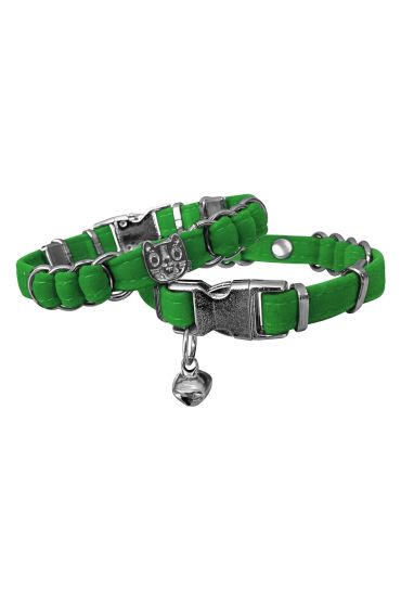 Kadife Kedi Boyun Tasması Kedi Kafalı 20-32 cm Yeşil