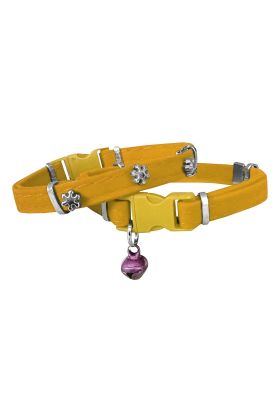 Kadife Kedi Boyun Tasması Kar Taneli 20-32 cm Sarı