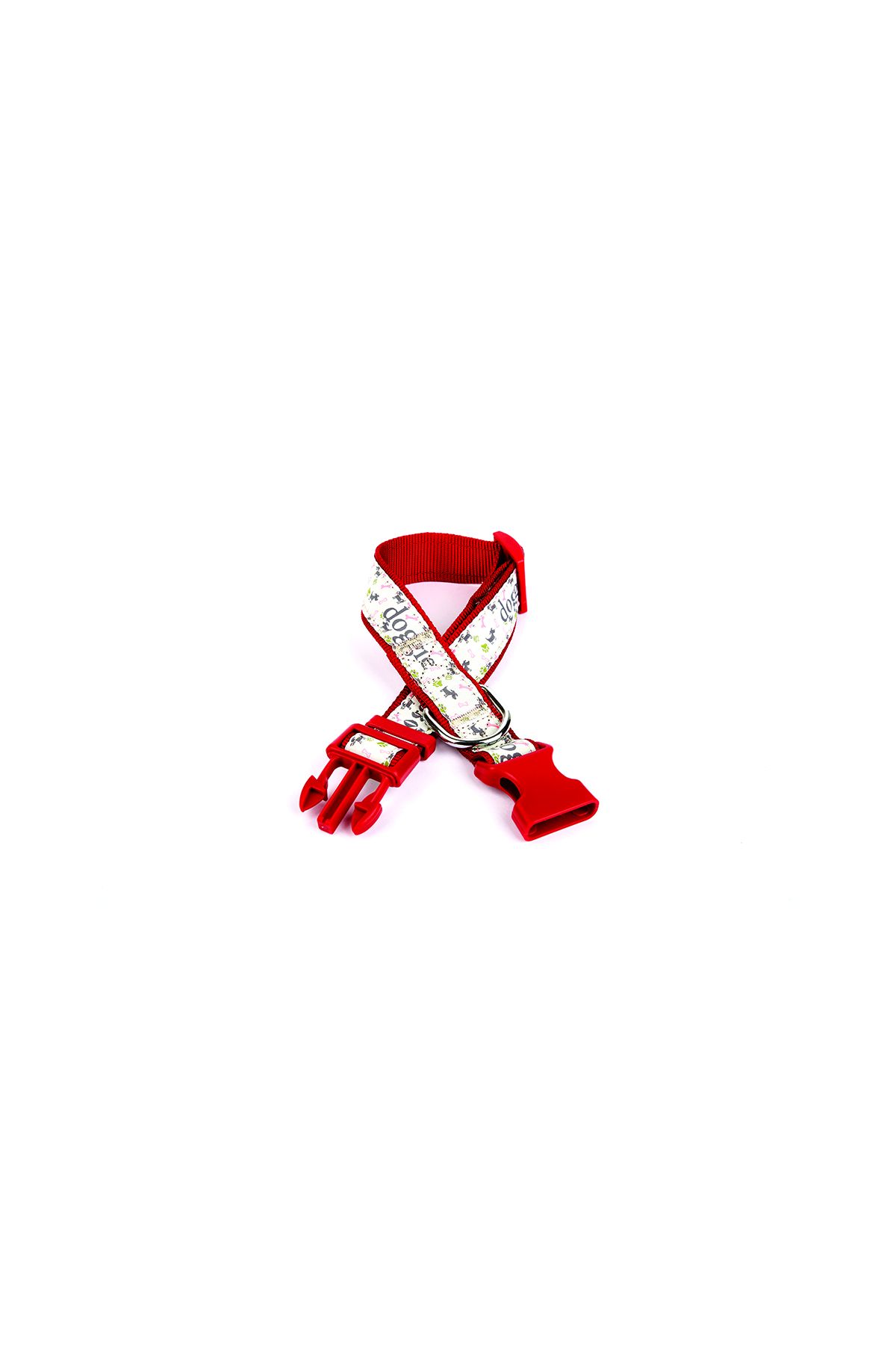 Köpek ve Pati Desenli Dokuma Köpek Boyun Tasması 3 cm x 36-60 cm Kırmızı