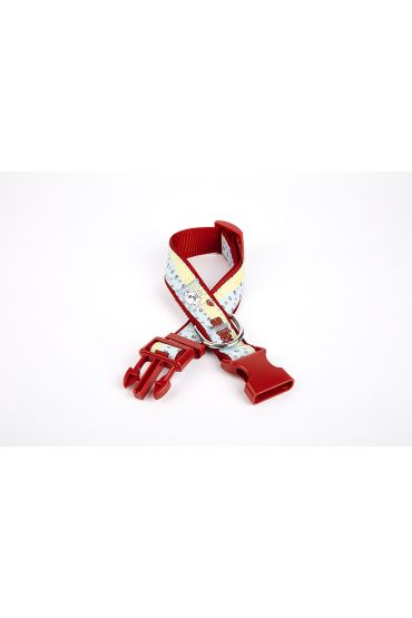 Pati Desenli Dokuma Köpek Boyun Tasması 3 cm x 36-60 cm Kırmızı