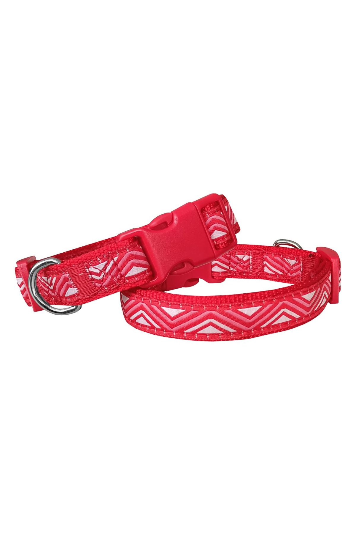 Dalga Desenli Dokuma Köpek Boyun Tasması 2 cm x 31-47 cm Kırmızı