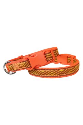 Dalga Desenli Dokuma Köpek Boyun Tasması 1,5 cm x 27-40 cm Turuncu