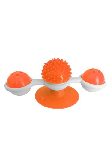 Vantuzlu Fırıldak Toplu Dönen Kedi Oyuncağı 8 cm-18 cm Turuncu
