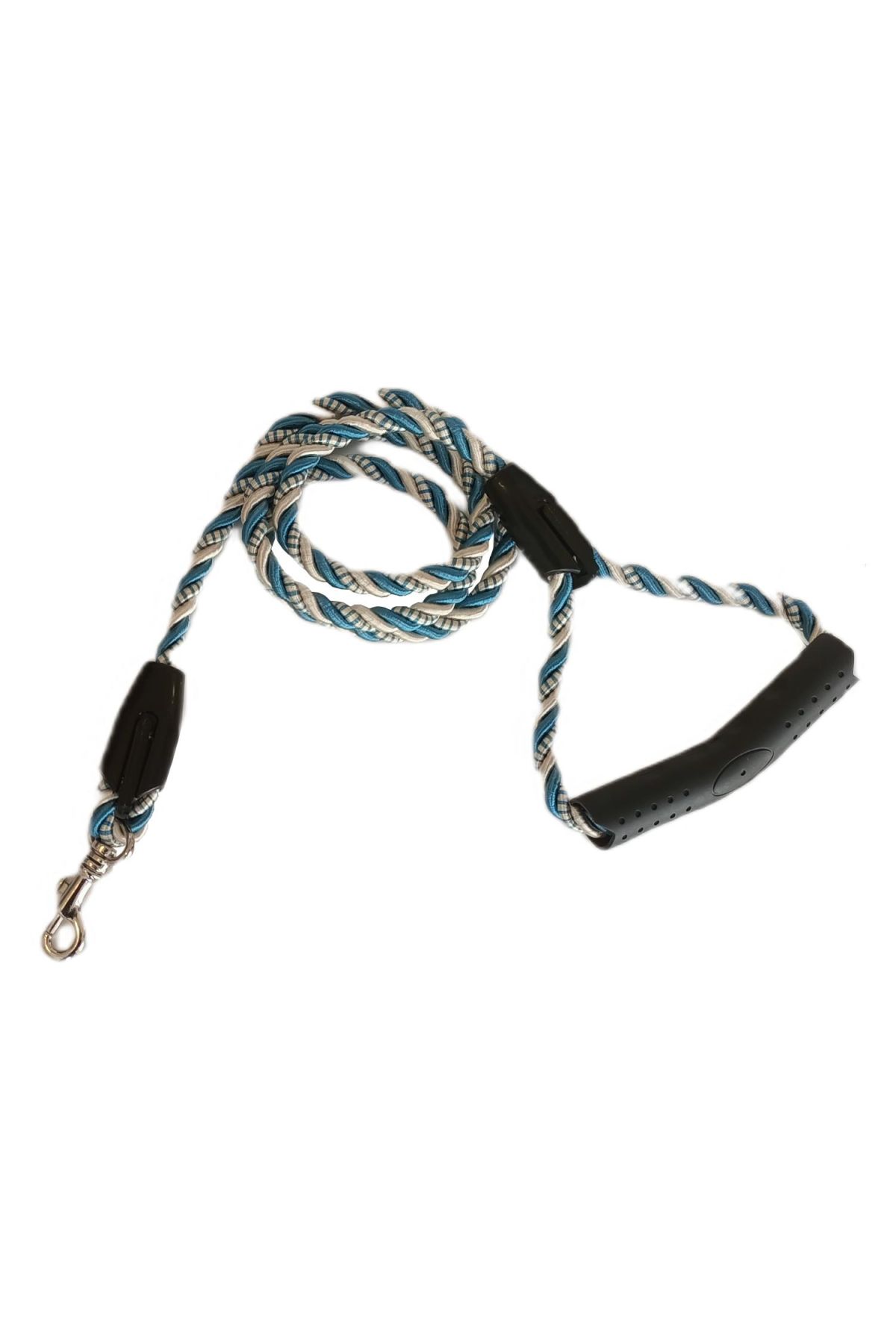 Üçlü Sarmallı Köpek Gezdirme Halatı 1 cm-120 cm Mavi Beyaz