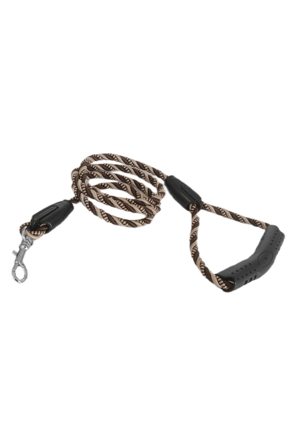 Üçlü Sarmallı Köpek Gezdirme Halatı 1 cm-120 cm Kahve Krem