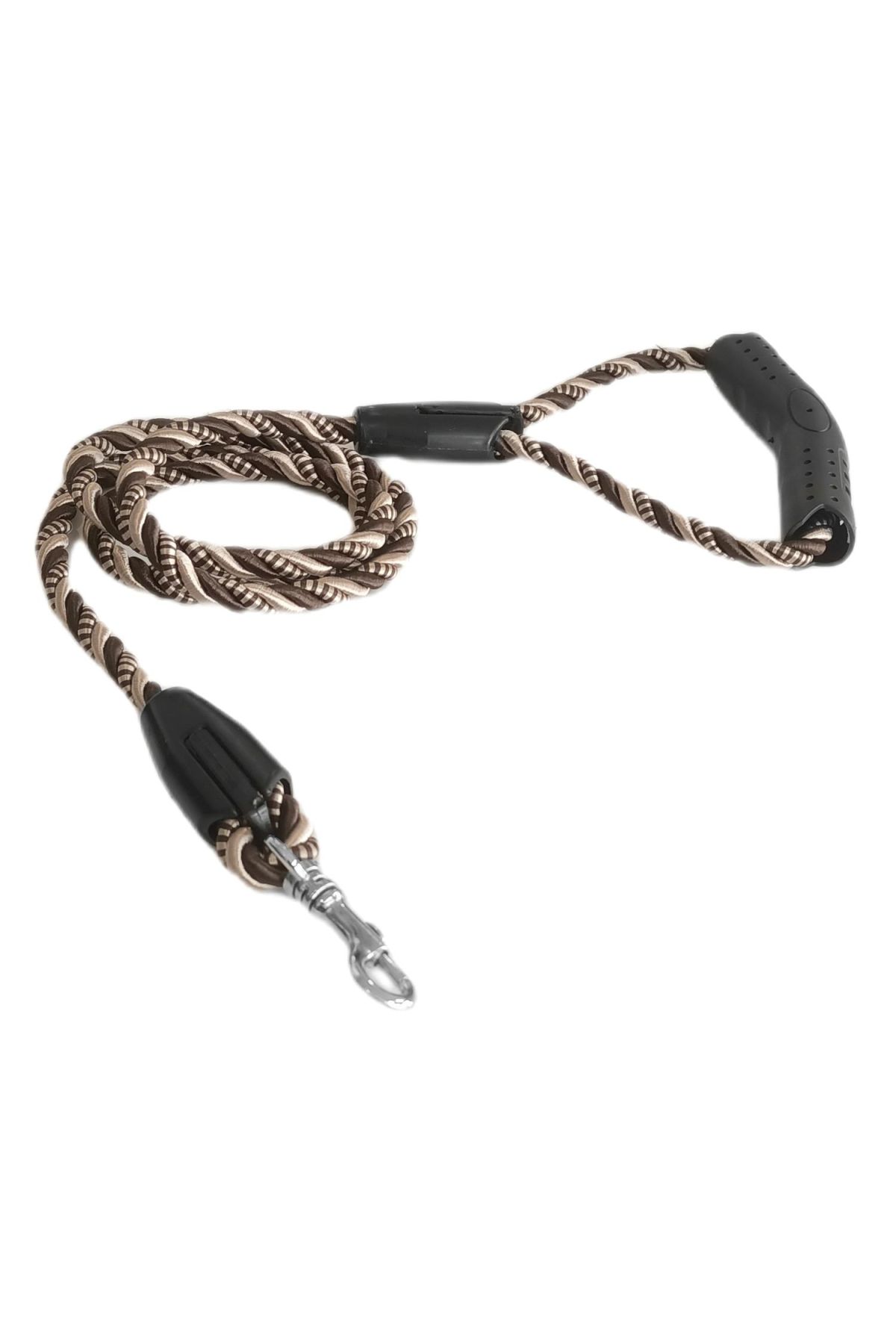 Üçlü Sarmallı Köpek Gezdirme Halatı 1 cm-120 cm Kahve Krem