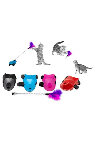 Tüylü Yaylı Kedi Ayak Oltası Kedi Oyuncağı 9 cm-35 cm Mavi