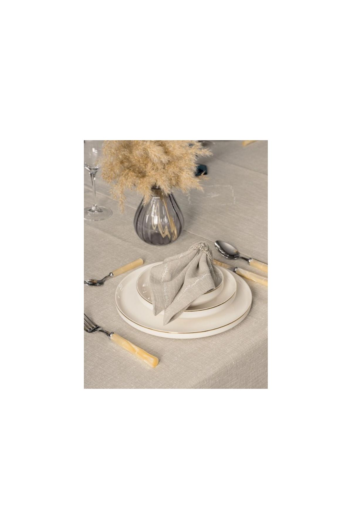 Toprak 8 Parça Keten Masa Örtüsü